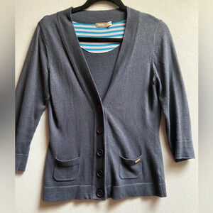 Roots Organic Cotton Knit 3/4 Sleeve Button Front Cardigan M